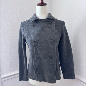 Eileen Fisher Petite Medium Wool Double-Breasted Gray Knit Peacoat